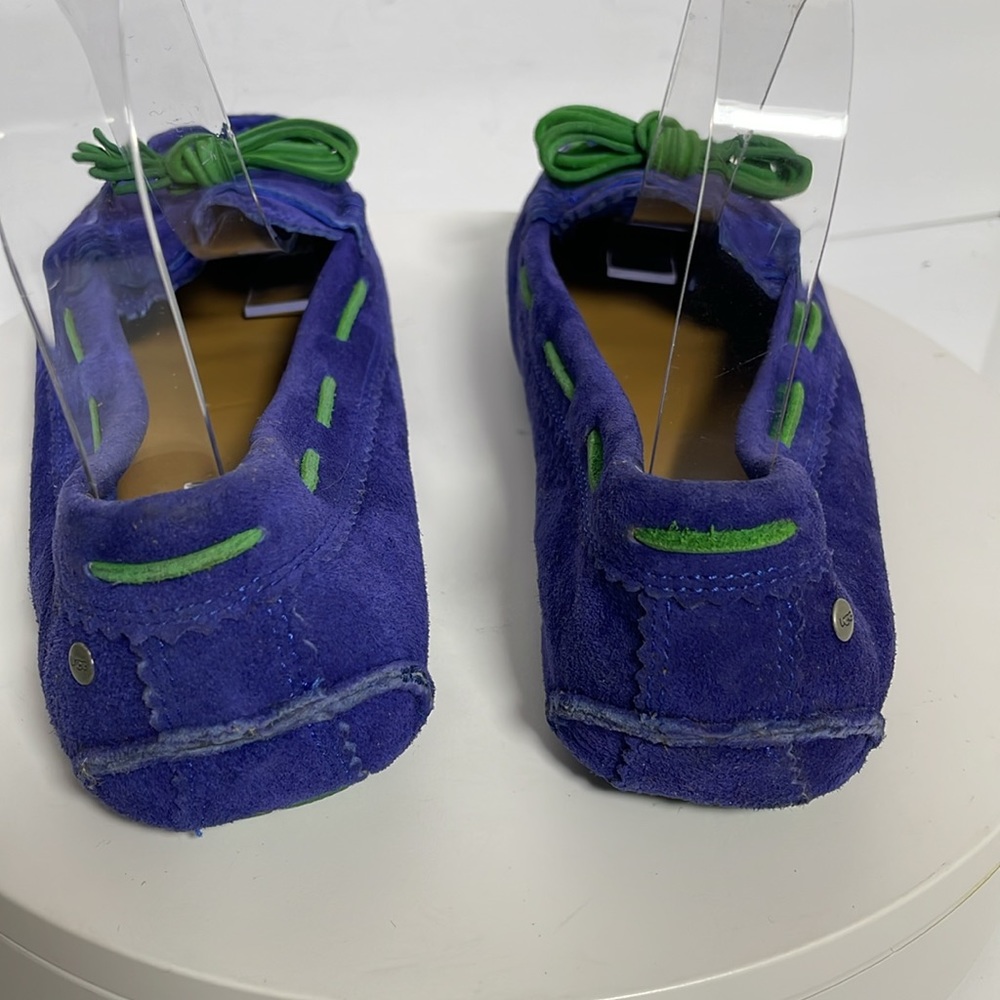 UGG Purple Suede Moccasins with Green Laces - Picture 5 of 9